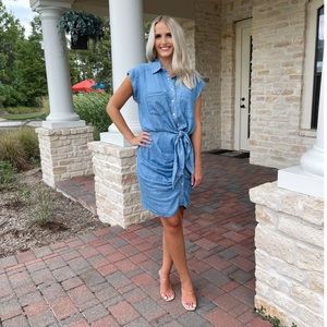 Vici Chambray Mini Front Tie Dress XS